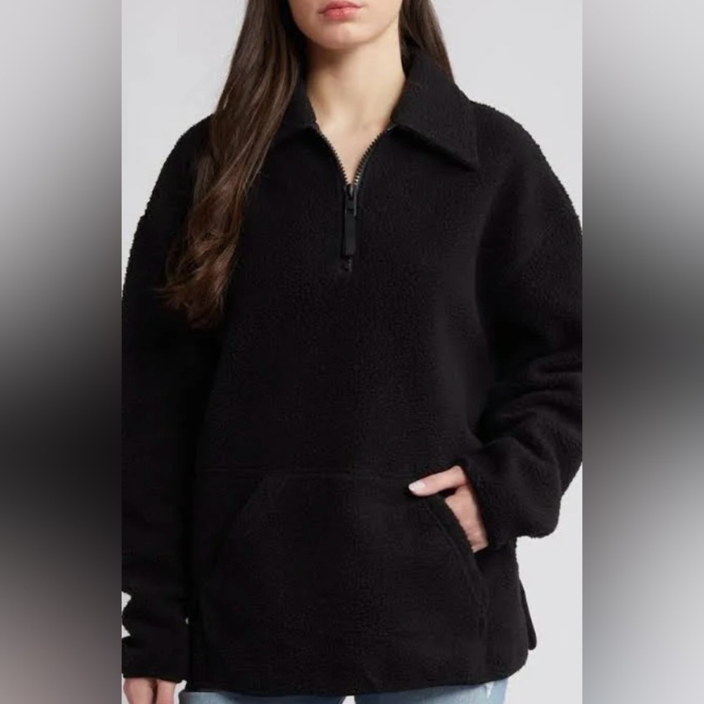 Topshop Borg Zip Collar Fleece Sweatshirt - Picture 7 of 8